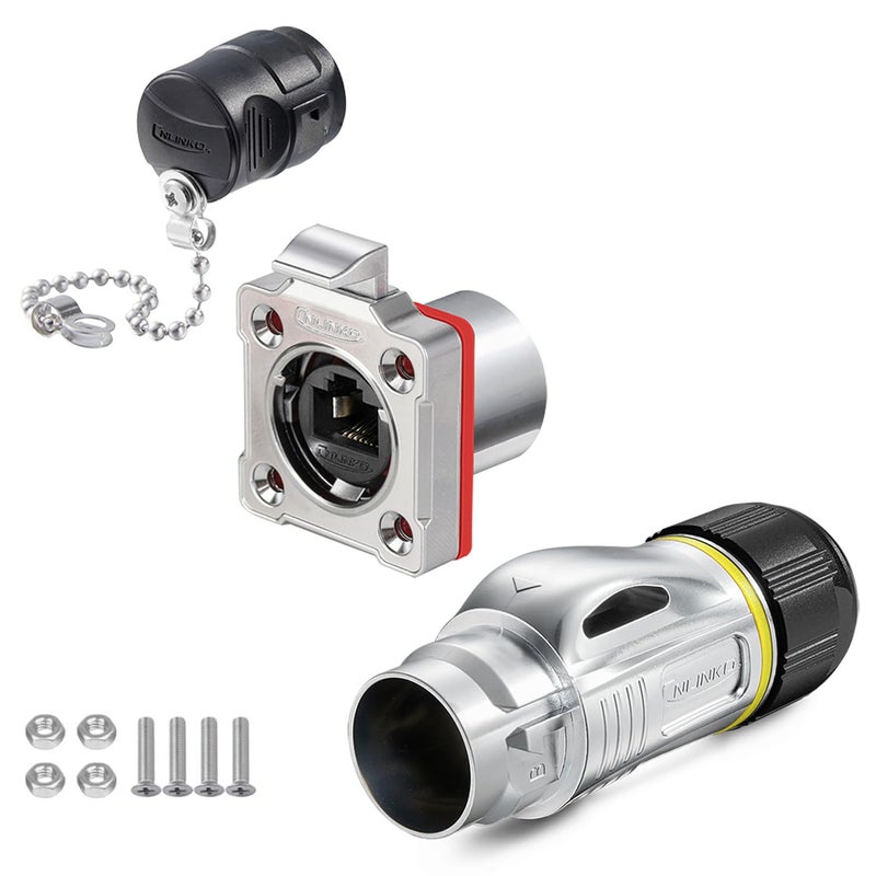 CNLINKO BD-24 RJ45 Connectors, 8P8C Dual Port Connector, Circular Connector for Network Connections, Panel Mount Receptacles Socket, IP68 Waterproof Connector, M24 Signal Connectors (RJ45 Set) - Image 1